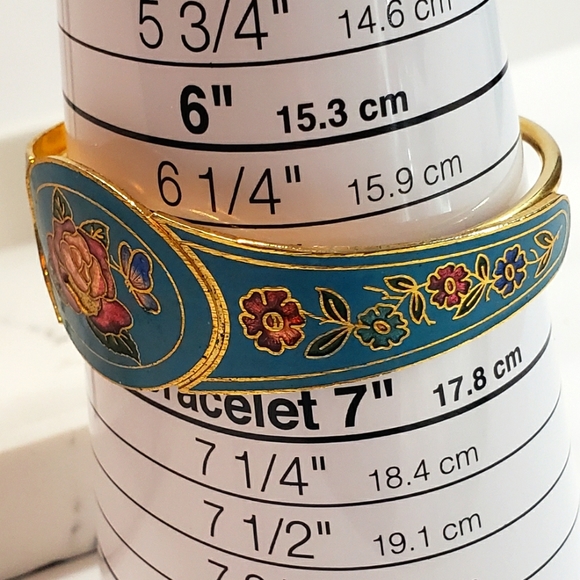 Vintage Cloisonné Rose & Butterfly Gold Tone Bracelet - Picture 5 of 5